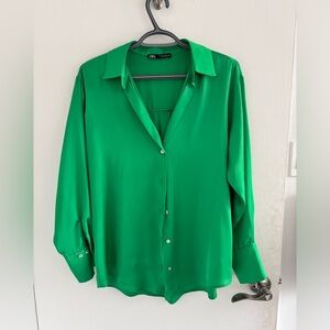 Green Satin Zara Blouse